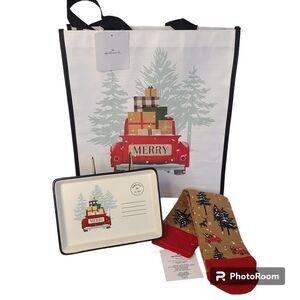 Hallmark Christmas Red Ford 50 Truck Holiday Winter Bundle Tote Socks Tray Trio